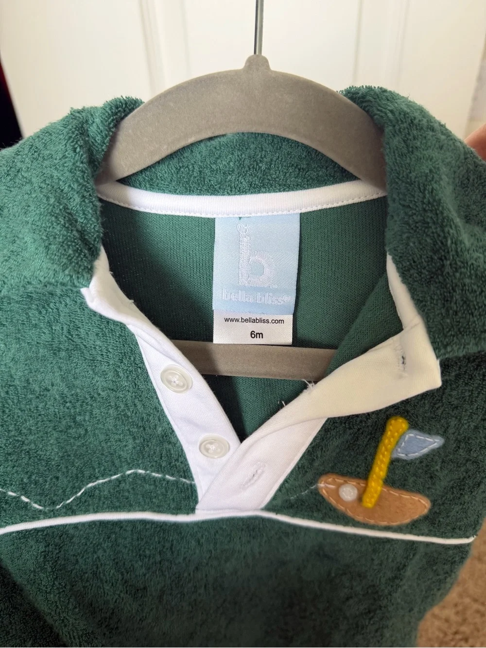 Green & White Golf Terry Polo Romper - Bella Bliss